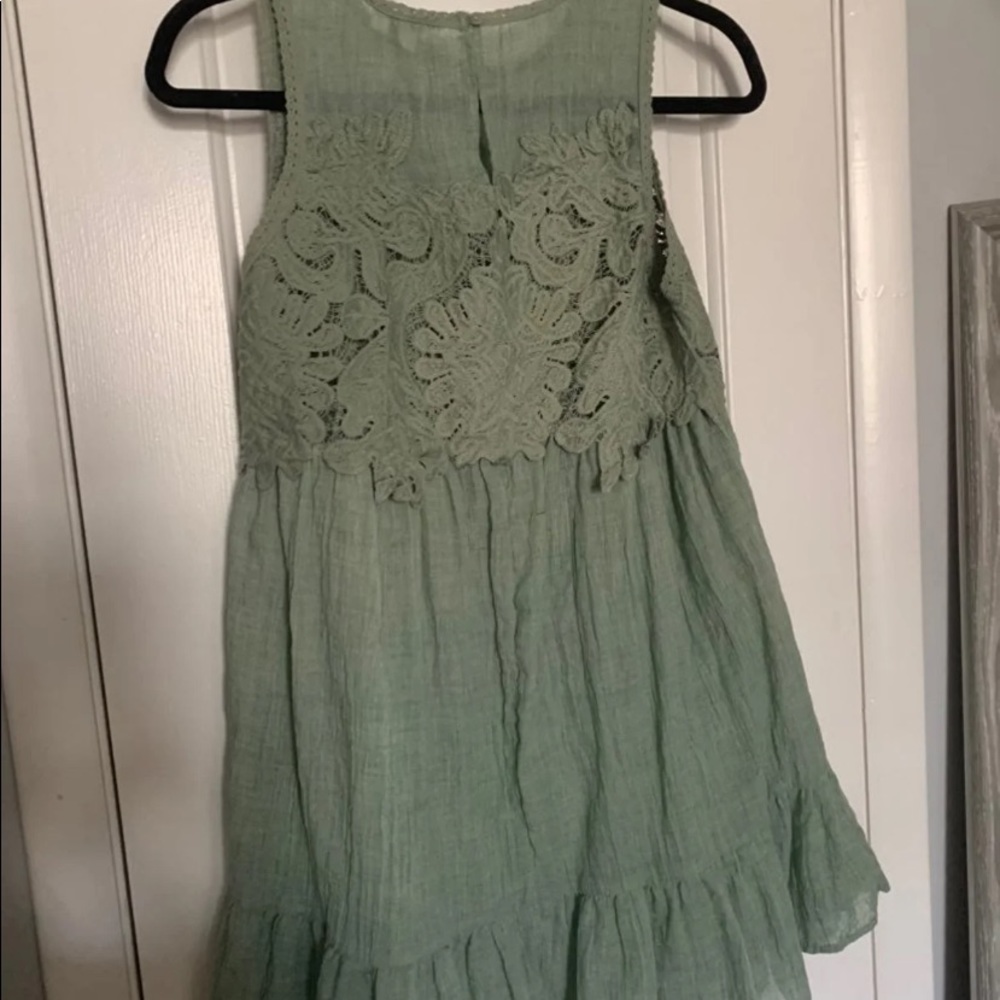 Free People Green linen lace boho dress